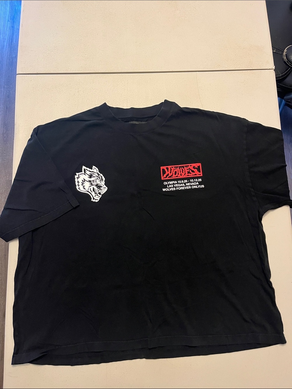 Mr. Olympia Darc Sport Black Short Sleeve Tee with Red and White Wolf Graphic